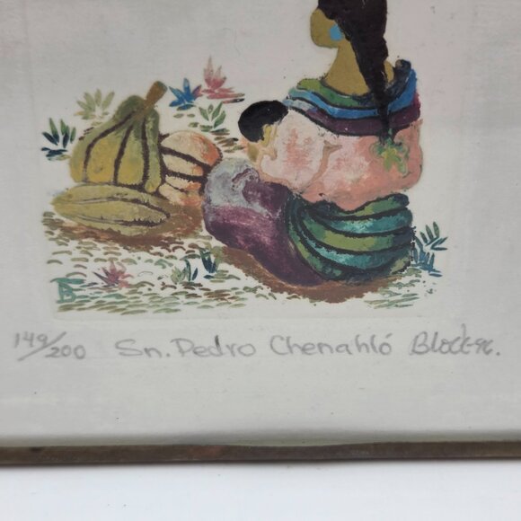Vintage Original Indigenous Art Scene Mother Child Signed Numbered Matted Framed - Picture 3 of 9
